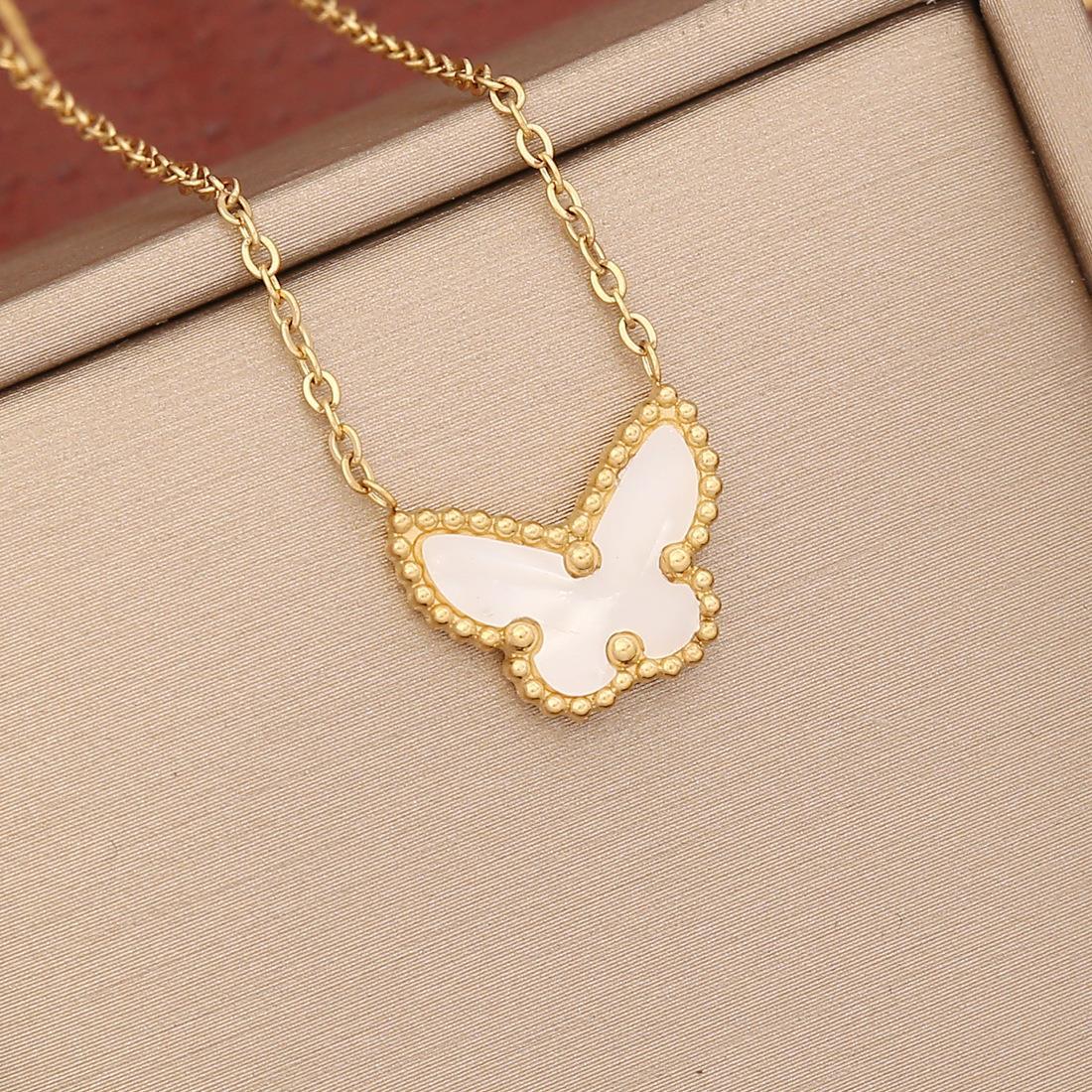 Lady Classic Style Butterfly Stainless Steel Plating Pendant Necklace