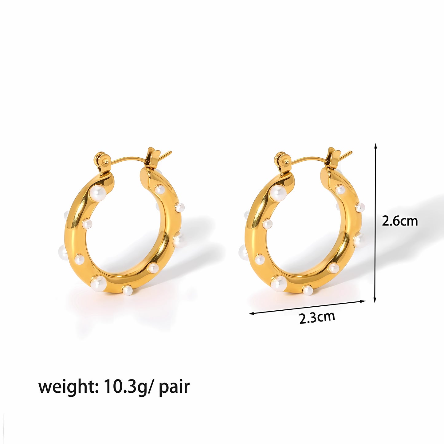 1 Pair Casual Circle Round Polishing Plating Inlay Stainless Steel Artificial Pearls 18k Gold Plated Earrings