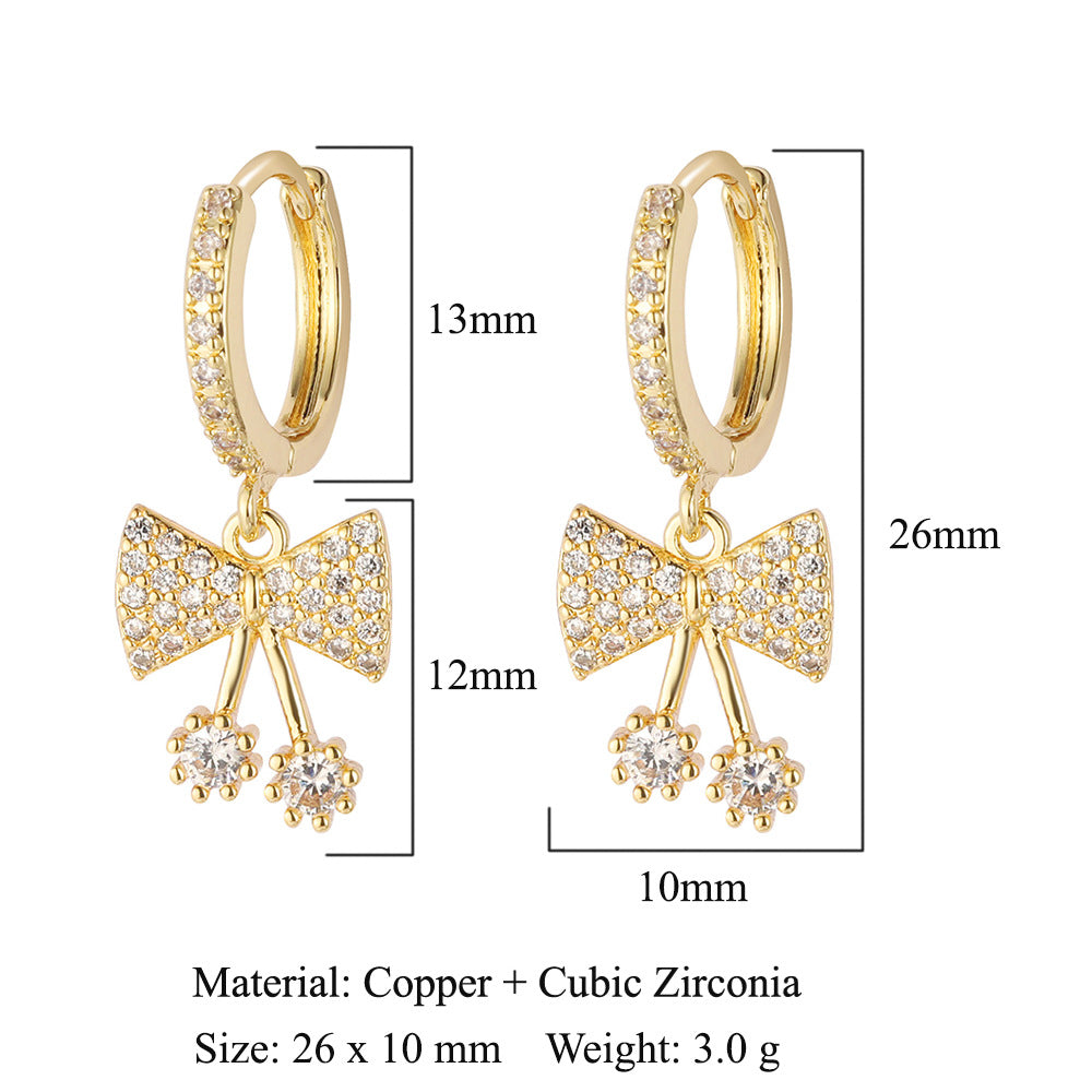 1 Pair Sweet Bow Knot Airplane Inlay Copper Zircon Earrings