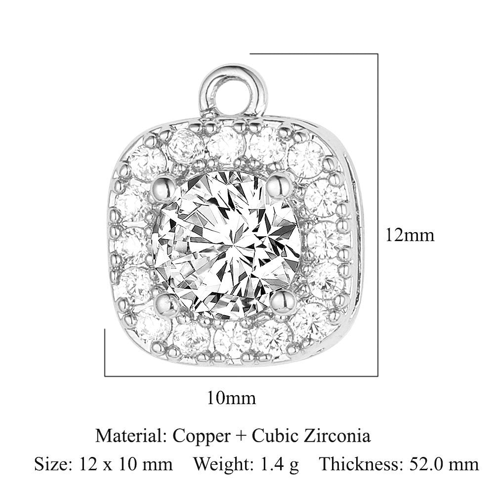 Modern Style Round Square Copper Zircon Charms In Bulk