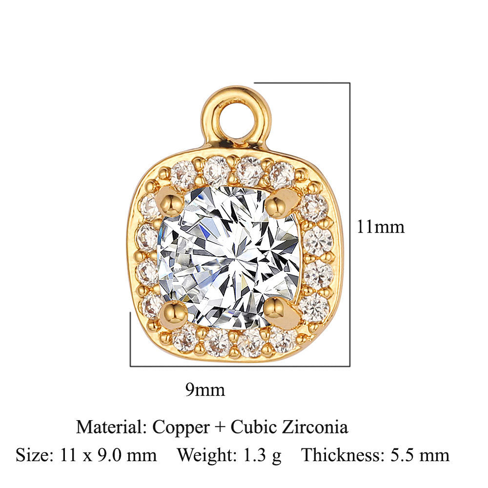 Modern Style Round Square Copper Zircon Charms In Bulk