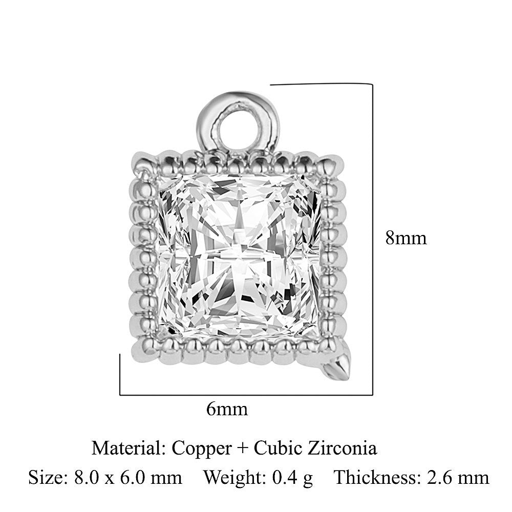 Modern Style Round Square Copper Zircon Charms In Bulk