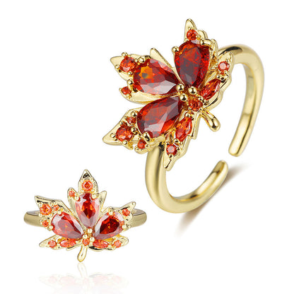 Vintage Style Simple Style Maple Leaf Copper Plating Inlay Zircon 18k Gold Plated Rings Earrings Necklace