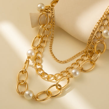Casual Retro Geometric Imitation Pearl Aluminum Wholesale Layered Necklaces