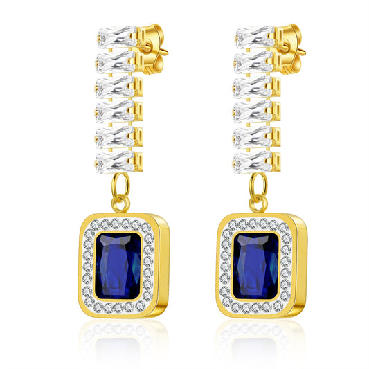 1 Piece Casual Simple Style Classic Style Rectangle Plating Inlay Stainless Steel Titanium Steel Zircon Gold Plated Drop Earrings