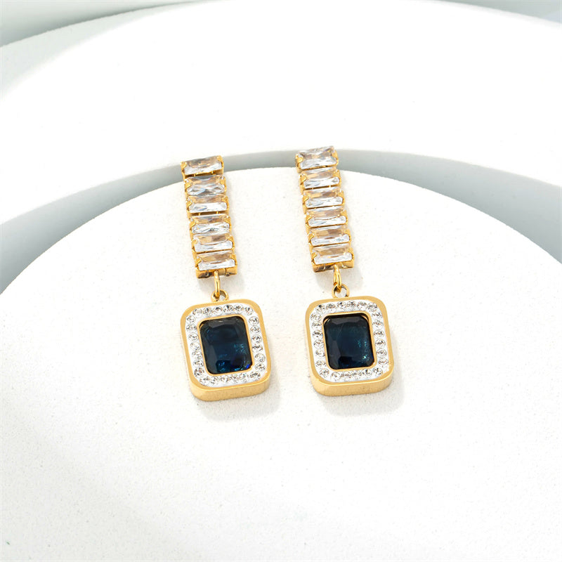 1 Piece Casual Simple Style Classic Style Rectangle Plating Inlay Stainless Steel Titanium Steel Zircon Gold Plated Drop Earrings