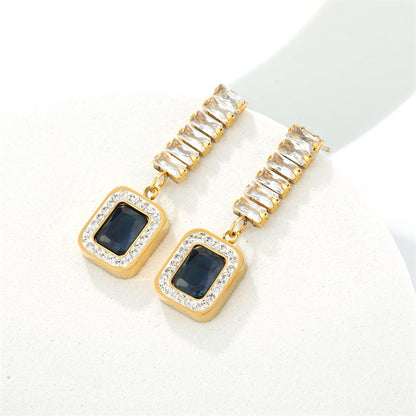 1 Piece Casual Simple Style Classic Style Rectangle Plating Inlay Stainless Steel Titanium Steel Zircon Gold Plated Drop Earrings