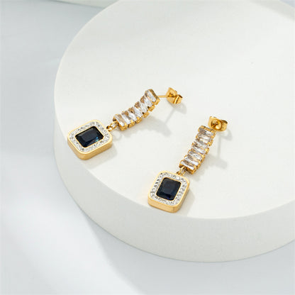 1 Piece Casual Simple Style Classic Style Rectangle Plating Inlay Stainless Steel Titanium Steel Zircon Gold Plated Drop Earrings