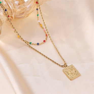 Casual Hip-hop Vintage Style Geometric Stainless Steel Plating 18k Gold Plated Double Layer Necklaces