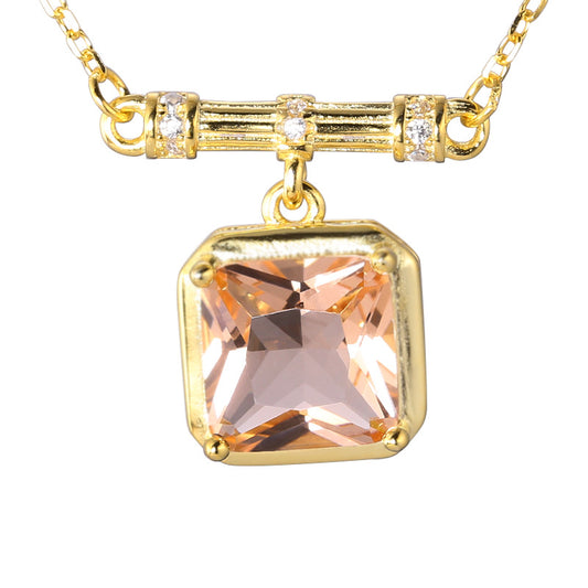 Simple Style Classic Style Square Sterling Silver Zircon Pendant Necklace In Bulk