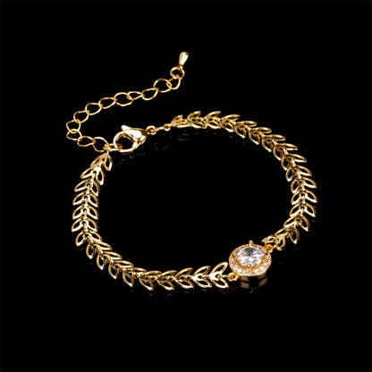 Hip-hop Vintage Style Leaves Copper Plating Hollow Out Inlay Zircon 18k Gold Plated Bracelets Necklace