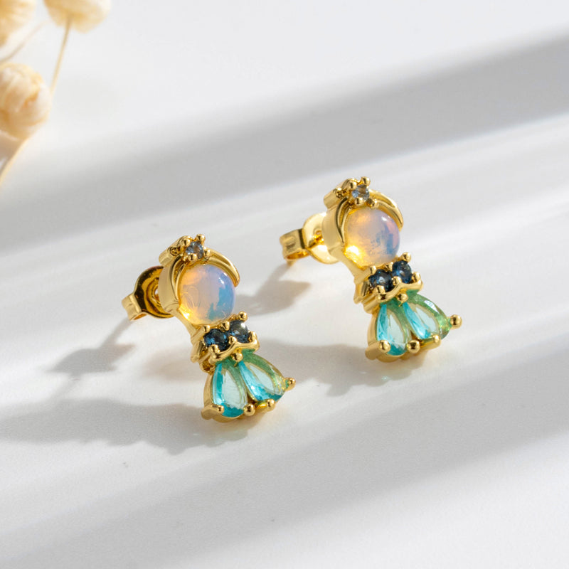 1 Pair Cute Sweet Mermaid Plating Inlay Copper Zircon 18k Gold Plated Ear Studs