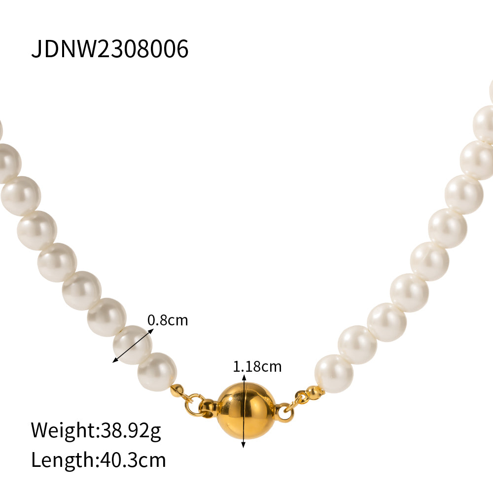 Ig Style Pearl Stainless Steel Beaded Plating 18k Gold Plated Necklace