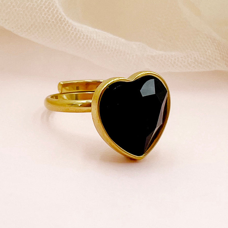 Elegant Lady Classic Style Heart Shape Stainless Steel Gold Plated Zircon Open Rings In Bulk