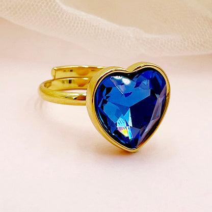 Elegant Lady Classic Style Heart Shape Stainless Steel Gold Plated Zircon Open Rings In Bulk