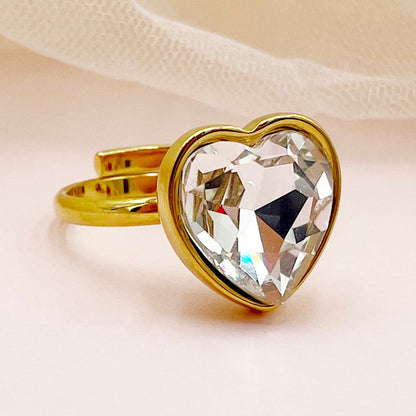 Elegant Lady Classic Style Heart Shape Stainless Steel Gold Plated Zircon Open Rings In Bulk