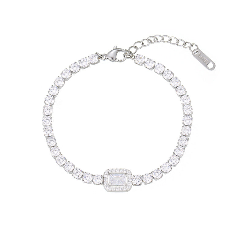 Elegant Sweet Simple Style Rectangle Stainless Steel Plating Inlay Zircon Bracelets