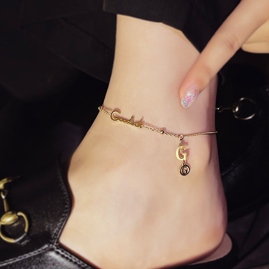 Simple Style Letter Titanium Steel Plating 18k Gold Plated Women's Anklet