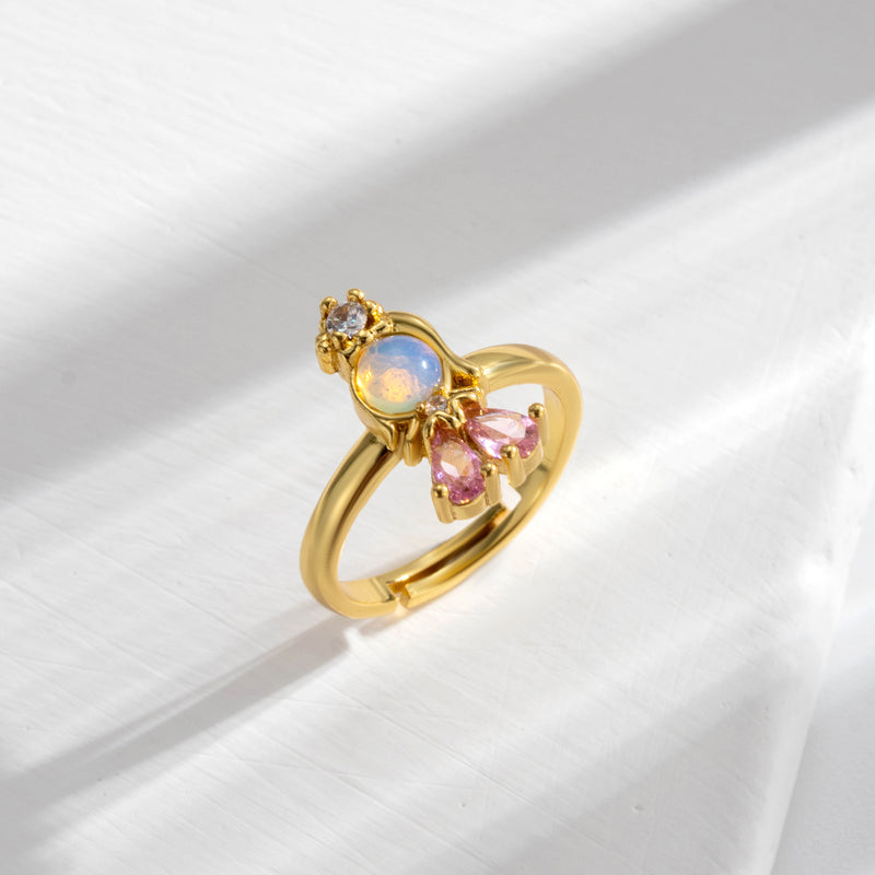 Cute Lady Mermaid Copper 18k Gold Plated Zircon Open Rings In Bulk