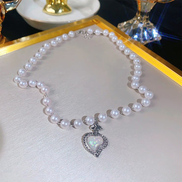Elegant Simple Style Heart Shape Alloy Beaded Inlay Artificial Pearls Women's Necklace