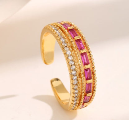 Luxurious Sweet Commute Rectangle Copper Criss Cross Plating Inlay Zircon 18k Gold Plated Open Rings