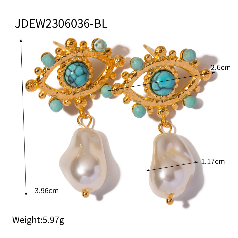 1 Pair Simple Style Devil's Eye Plating Inlay Stainless Steel Pearl 18k Gold Plated Drop Earrings