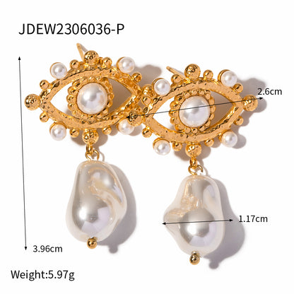 1 Pair Simple Style Devil's Eye Plating Inlay Stainless Steel Pearl 18k Gold Plated Drop Earrings