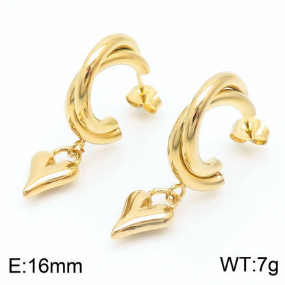 1 Pair Bridal Shiny Heart Shape Plating Stainless Steel 18k Gold Plated Drop Earrings Ear Studs