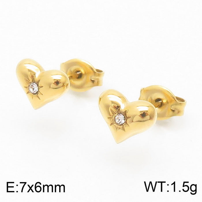 1 Pair Bridal Shiny Heart Shape Plating Stainless Steel 18k Gold Plated Drop Earrings Ear Studs