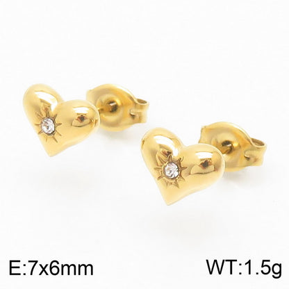 1 Pair Bridal Shiny Heart Shape Plating Stainless Steel 18k Gold Plated Drop Earrings Ear Studs