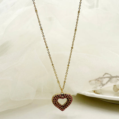 Glam Romantic Heart Shape Stainless Steel Plating Inlay Rhinestones Gold Plated Pendant Necklace