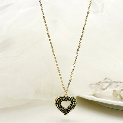 Glam Romantic Heart Shape Stainless Steel Plating Inlay Rhinestones Gold Plated Pendant Necklace