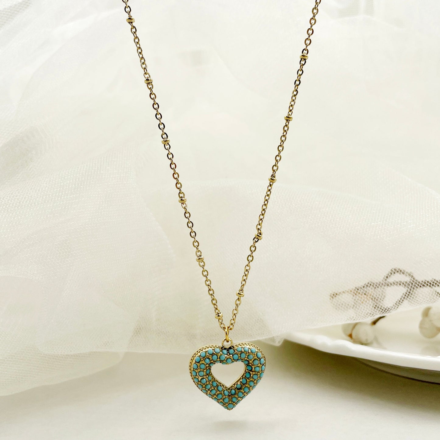 Glam Romantic Heart Shape Stainless Steel Plating Inlay Rhinestones Gold Plated Pendant Necklace