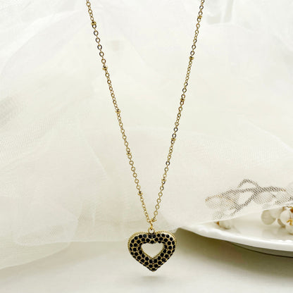 Glam Romantic Heart Shape Stainless Steel Plating Inlay Rhinestones Gold Plated Pendant Necklace