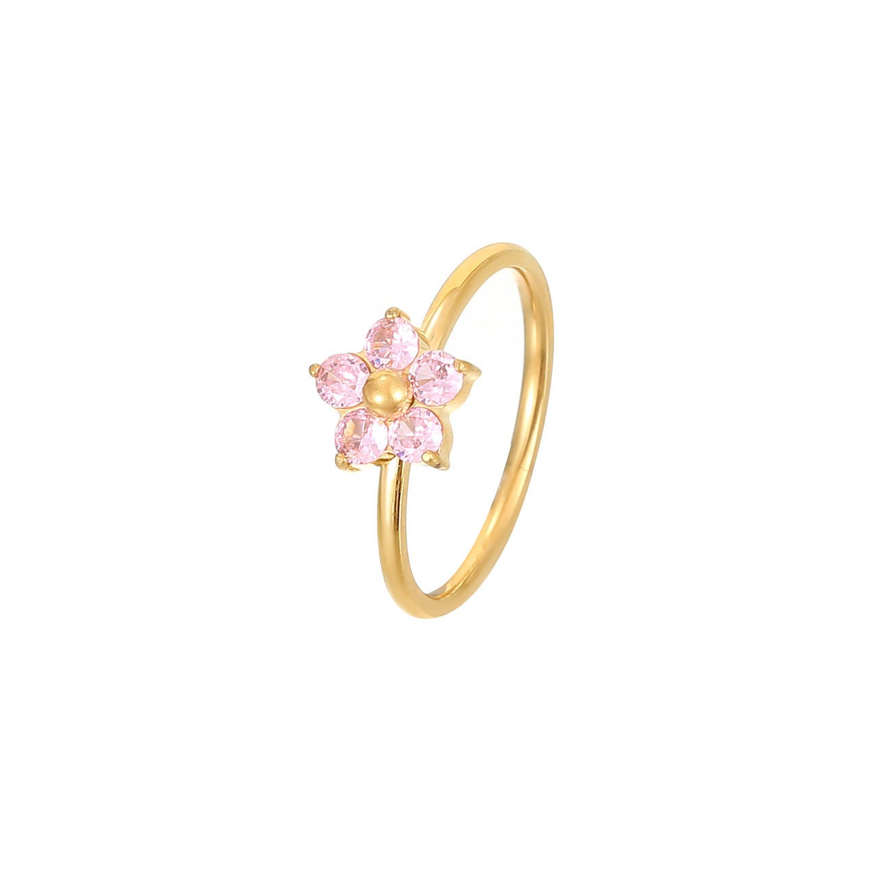 Sweet Simple Style Flower Stainless Steel Plating Inlay Zircon White Gold Plated Gold Plated Rings