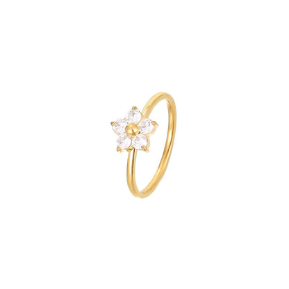 Sweet Simple Style Flower Stainless Steel Plating Inlay Zircon White Gold Plated Gold Plated Rings