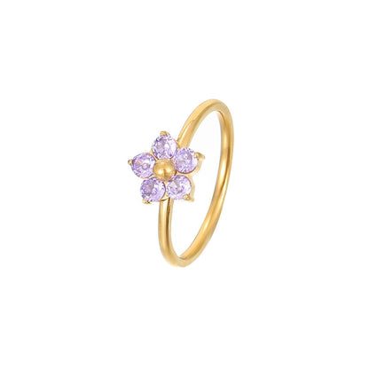 Sweet Simple Style Flower Stainless Steel Plating Inlay Zircon White Gold Plated Gold Plated Rings