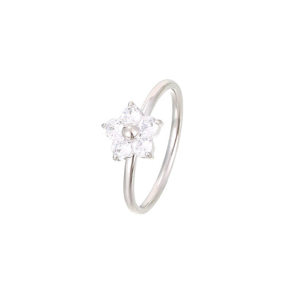 Sweet Simple Style Flower Stainless Steel Plating Inlay Zircon White Gold Plated Gold Plated Rings