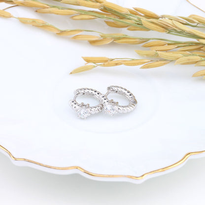 1 Pair Simple Style Shiny Round Plating Inlay Sterling Silver Zircon White Gold Plated Gold Plated Earrings