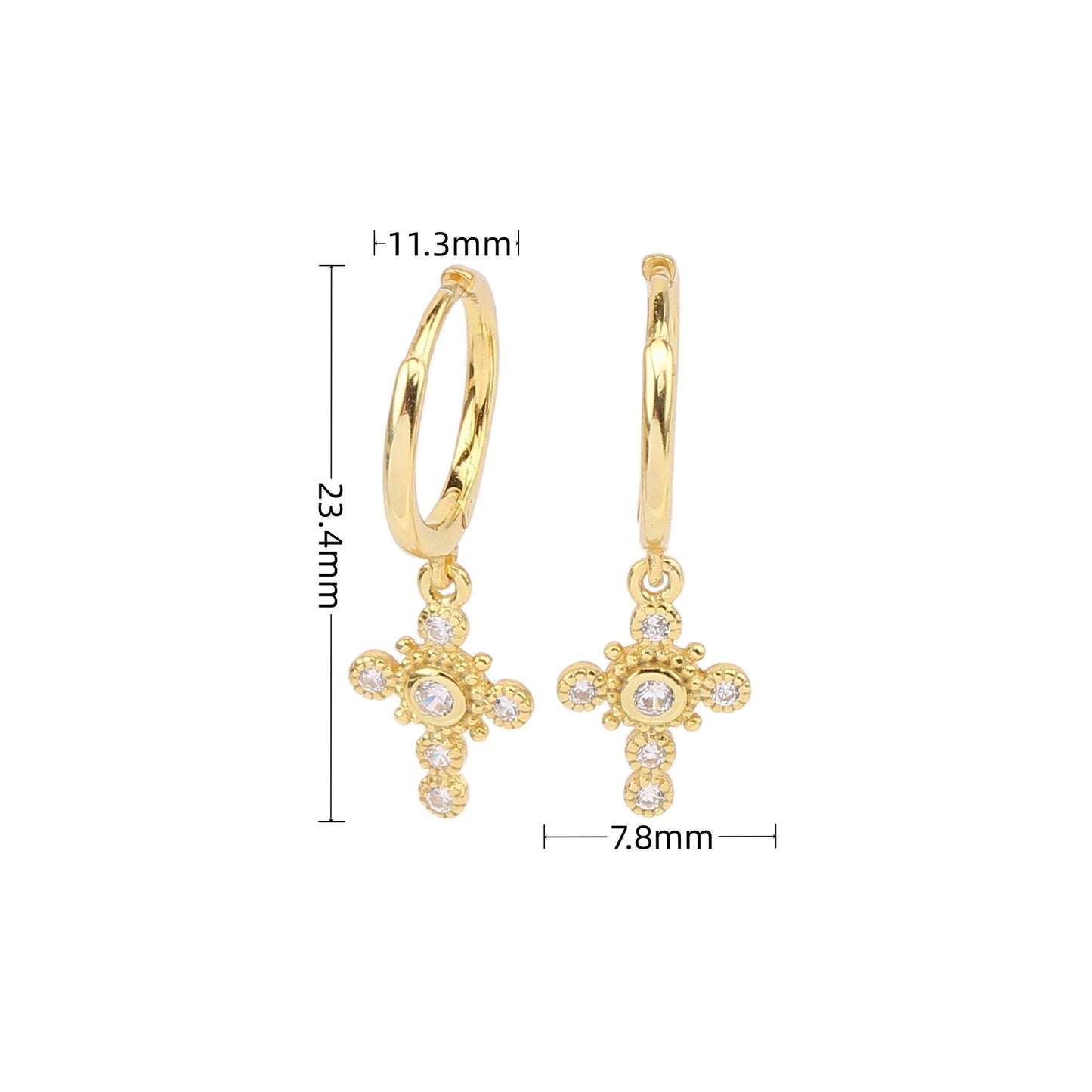 1 Pair Simple Style Cross Plating Inlay Sterling Silver Zircon White Gold Plated Gold Plated Drop Earrings