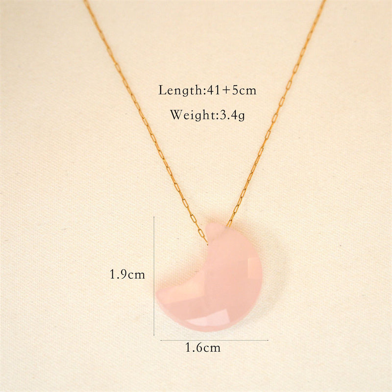 Casual Simple Style Artistic Moon Stainless Steel Natural Stone Plating Chain Gold Plated Pendant Necklace