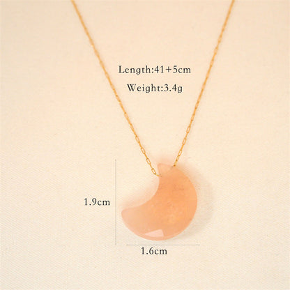 Casual Simple Style Artistic Moon Stainless Steel Natural Stone Plating Chain Gold Plated Pendant Necklace