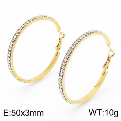 1 Pair Bridal Shiny Solid Color Plating Inlay Stainless Steel Artificial Diamond 18k Gold Plated Hoop Earrings