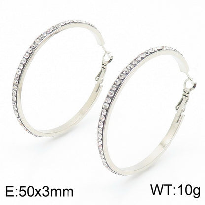 1 Pair Bridal Shiny Solid Color Plating Inlay Stainless Steel Artificial Diamond 18k Gold Plated Hoop Earrings