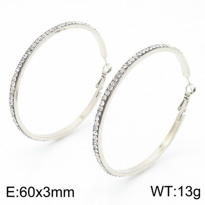 1 Pair Bridal Shiny Solid Color Plating Inlay Stainless Steel Artificial Diamond 18k Gold Plated Hoop Earrings