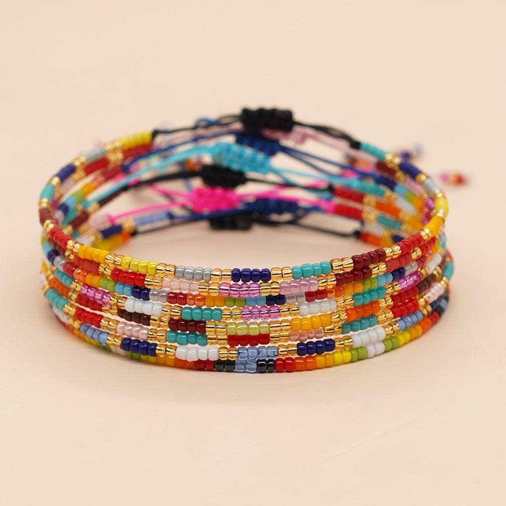 Bohemian Solid Color Seed Bead Wholesale Drawstring Bracelets