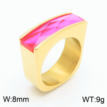 1 Piece Fashion Square Stainless Steel Plating Glass Rings