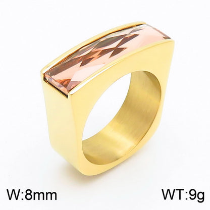 1 Piece Fashion Square Stainless Steel Plating Glass Rings