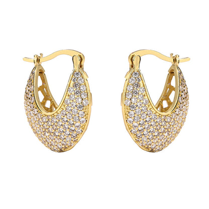 1 Pair Elegant Luxurious Shiny V Shape Plating Hollow Out Inlay Copper Zircon 18k Gold Plated Earrings