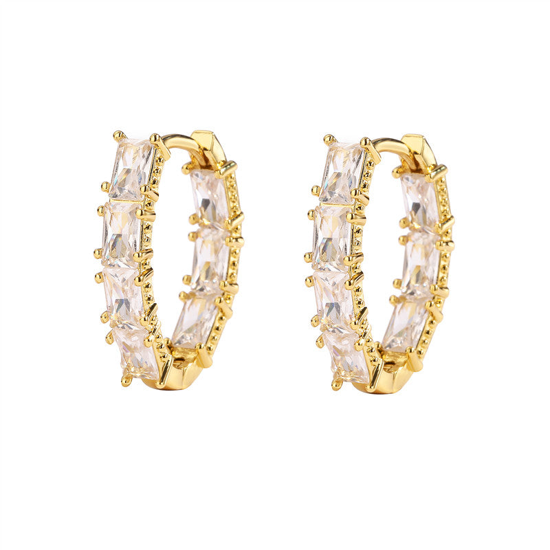 1 Pair Elegant Luxurious Shiny V Shape Plating Hollow Out Inlay Copper Zircon 18k Gold Plated Earrings